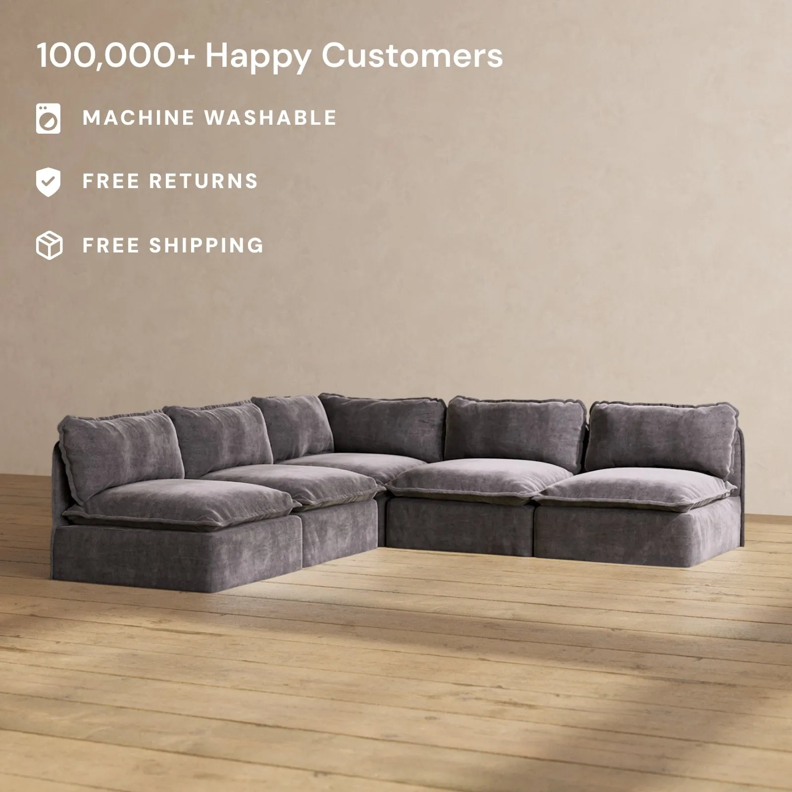 Modular Performance 5-Seater Open-Ends Corner Sectional in Cinder | Deluxe Blend