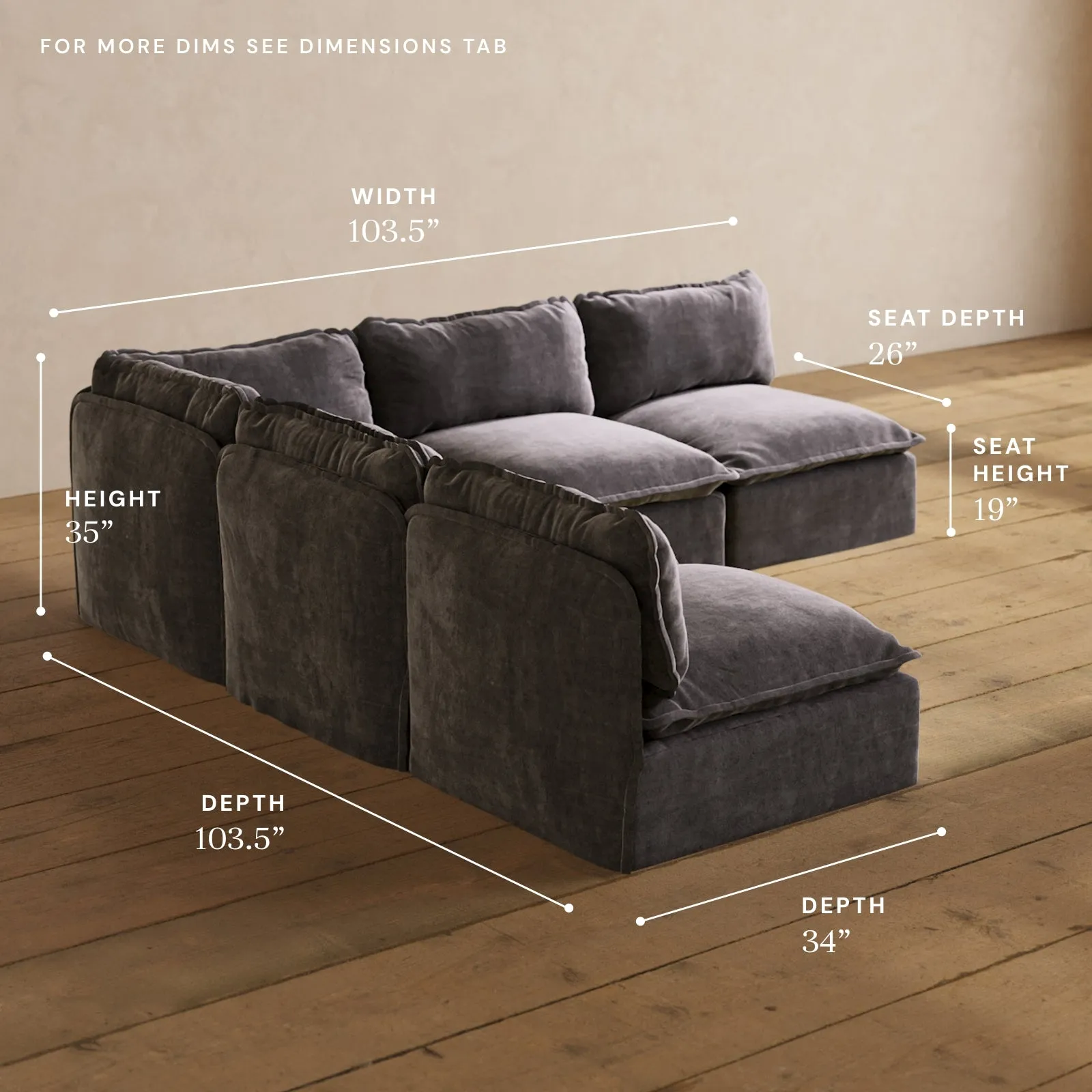 Modular Performance 5-Seater Open-Ends Corner Sectional in Cinder | Deluxe Blend