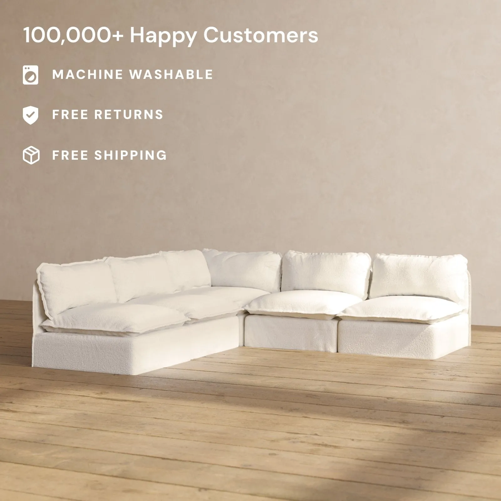 Modular Performance 5-Seater Open-Ends Corner Sectional in Mousse | Relaxed Blend