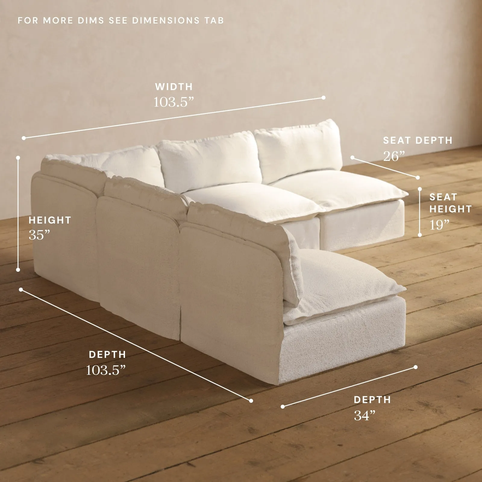 Modular Performance 5-Seater Open-Ends Corner Sectional in Mousse | Relaxed Blend