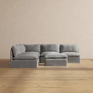 Modular Performance 5-Seater Open-Ends Corner Sectional   Ottoman in Ash | Relaxed Blend