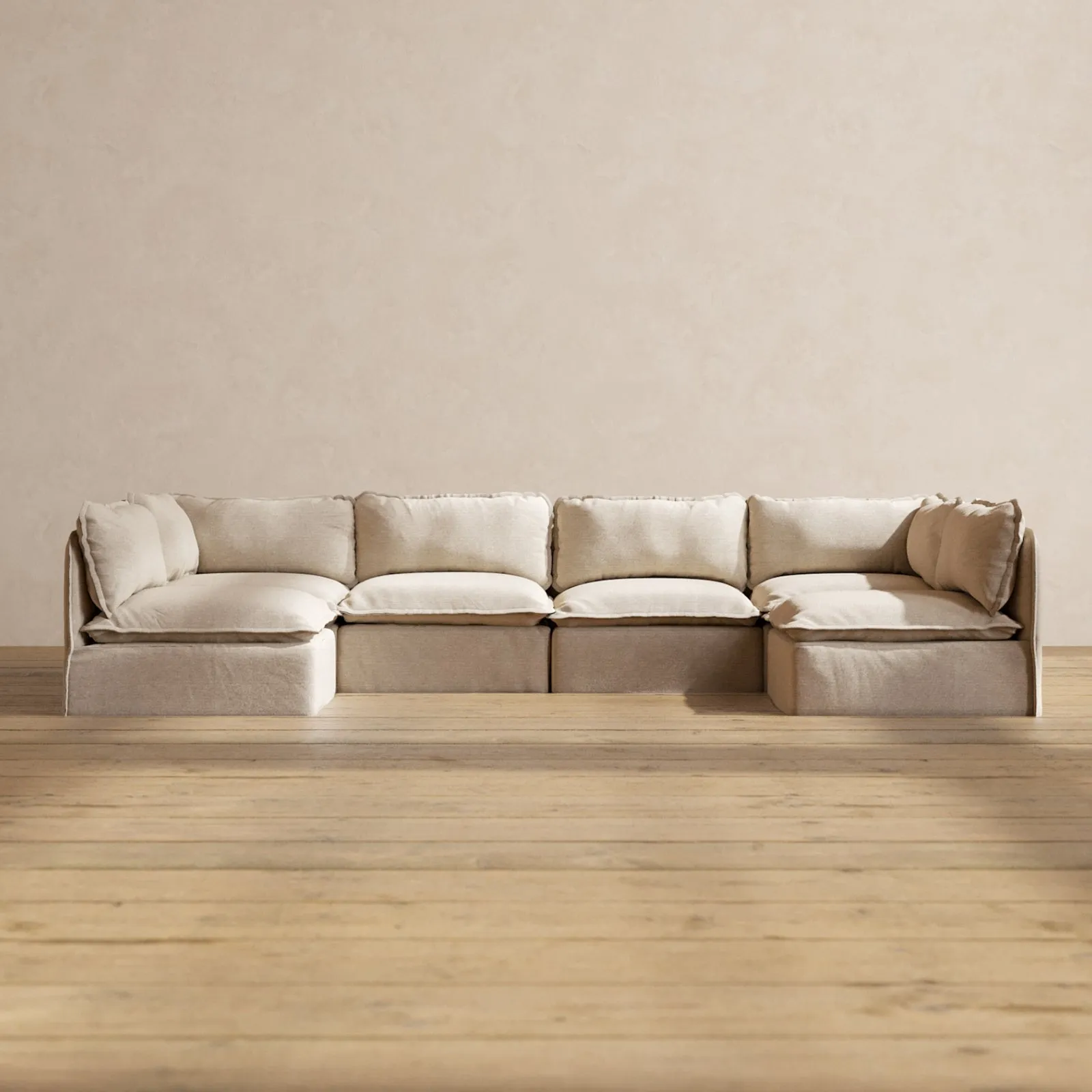 Modular Performance 6-Seater Open-Ends U-Sectional in Oat | Deluxe Blend