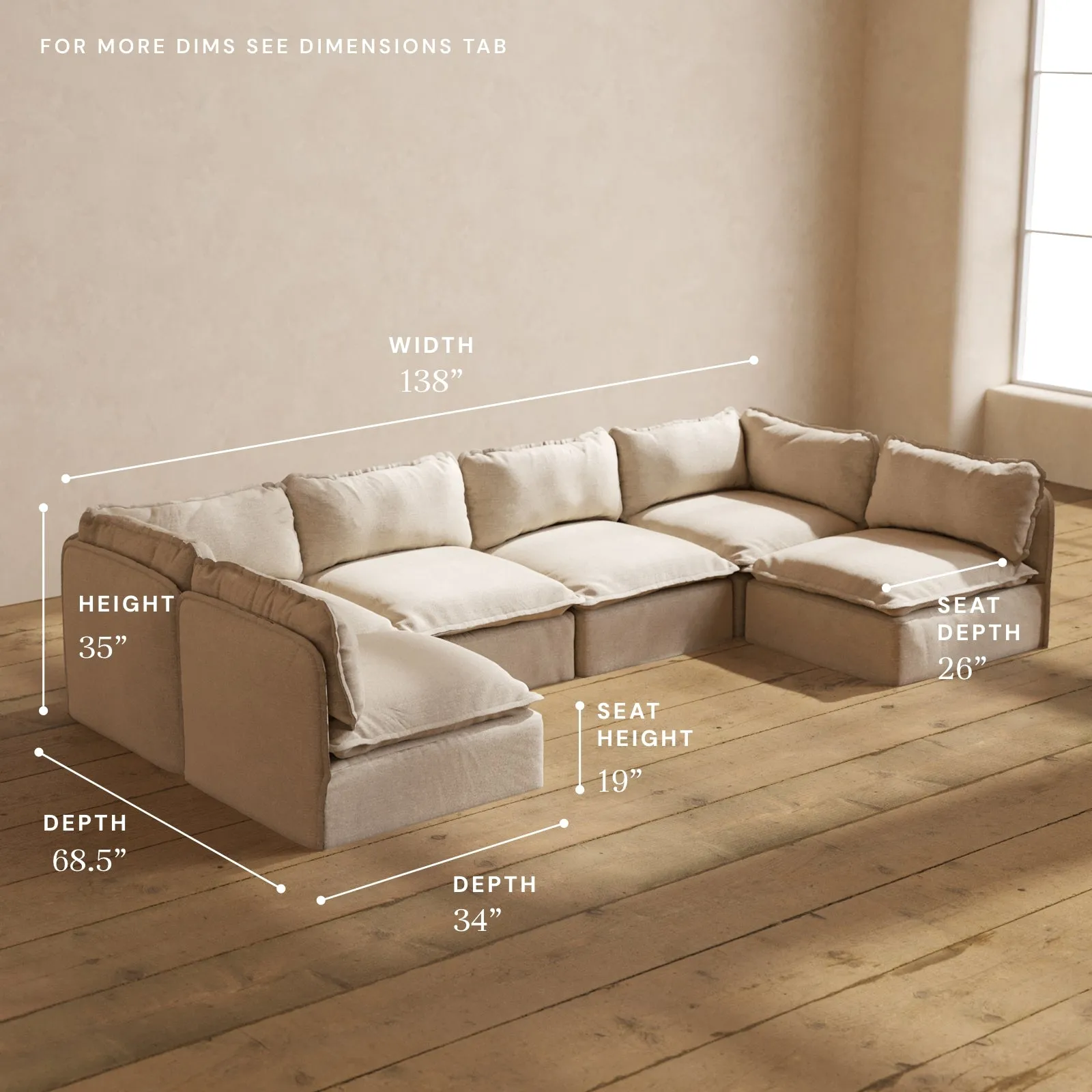 Modular Performance 6-Seater Open-Ends U-Sectional in Oat | Relaxed Blend