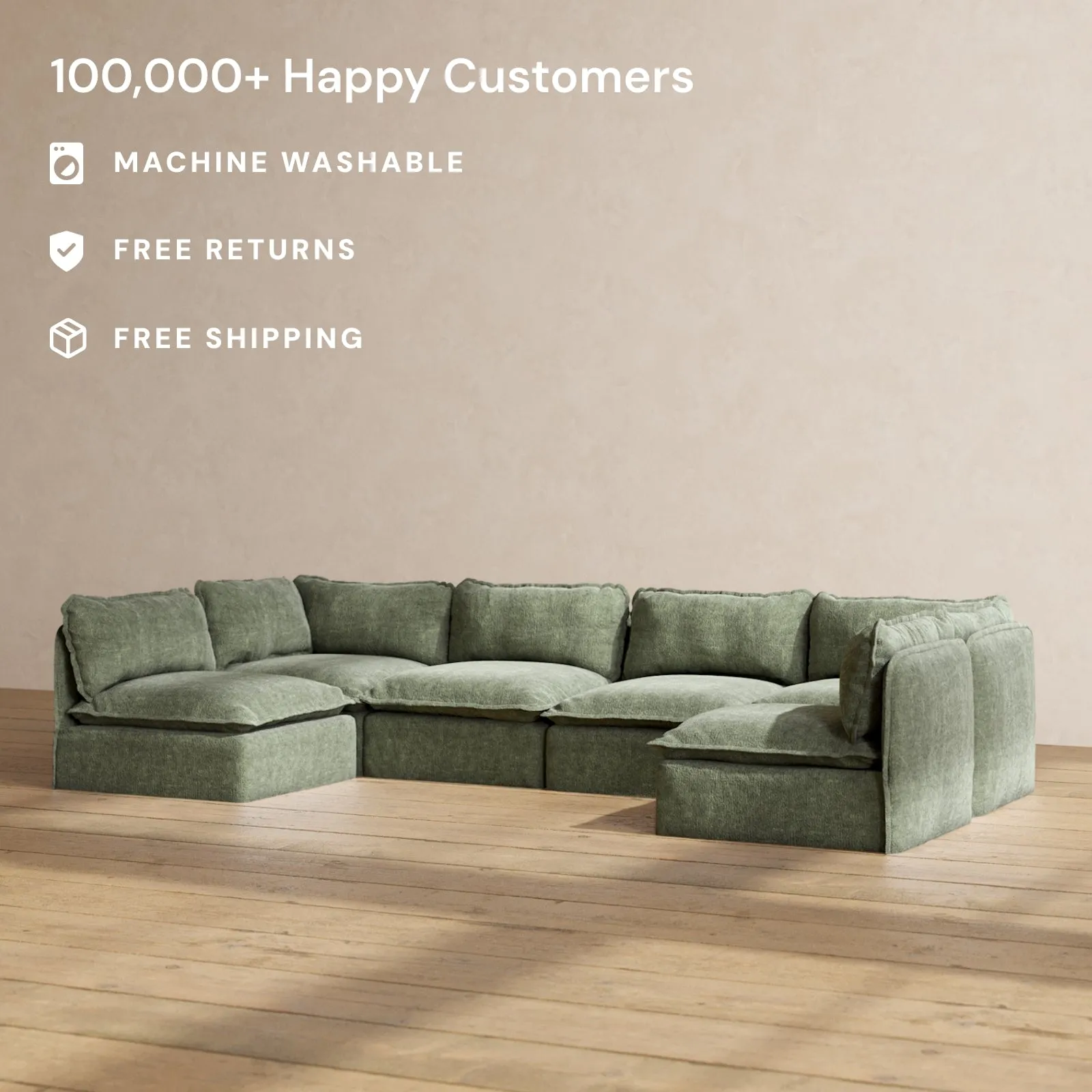 Modular Performance 6-Seater Open-Ends U-Sectional in Willow | Relaxed Blend