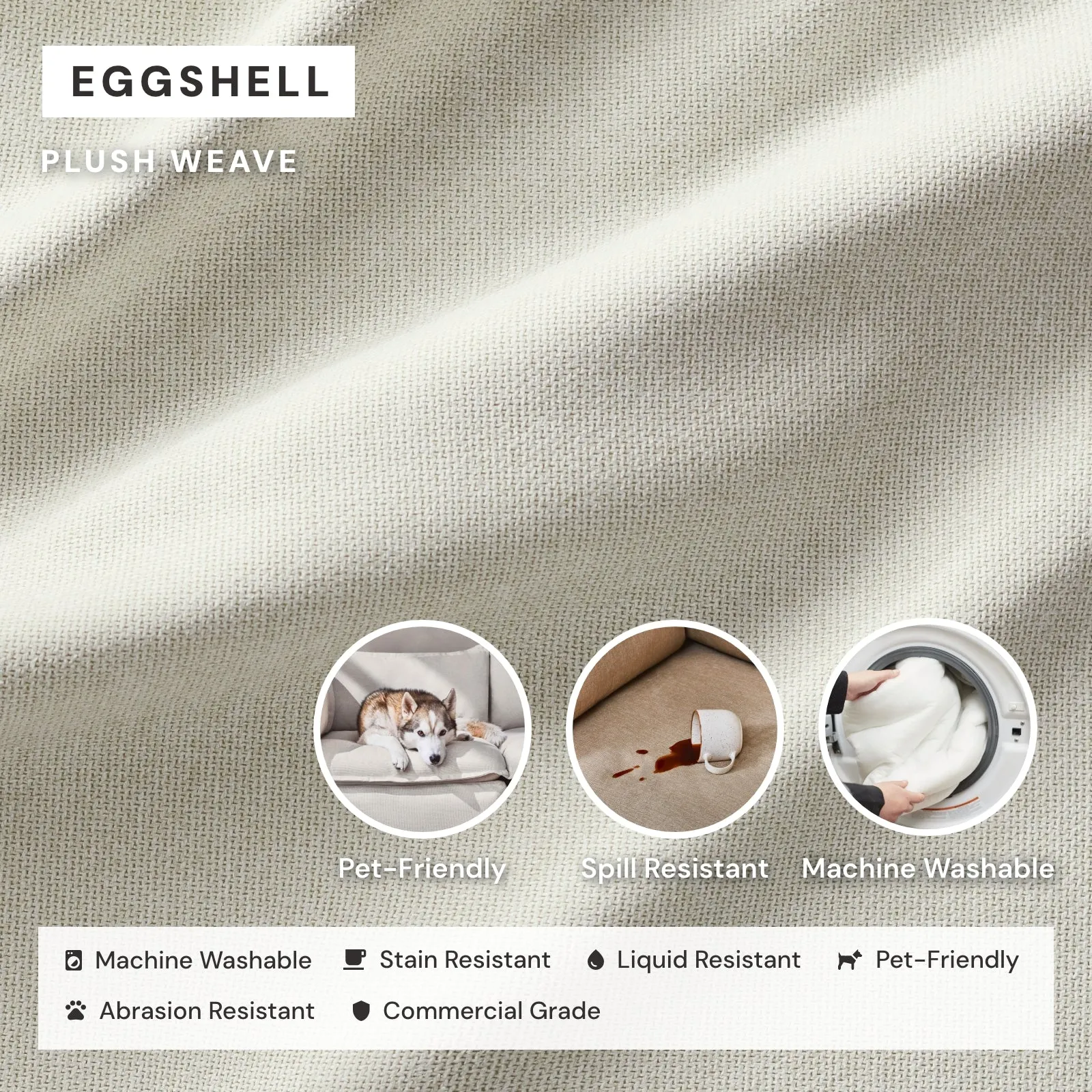Modular Performance 6-Seater Open-Ends U-Sectional   Ottoman in Eggshell | Relaxed Blend