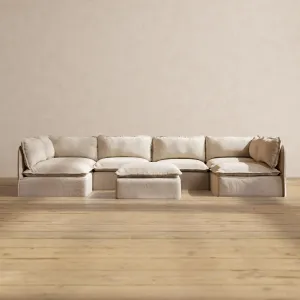 Modular Performance 6-Seater Open-Ends U-Sectional   Ottoman in Oat | Deluxe Blend