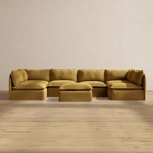 Modular Performance 6-Seater Open-Ends U-Sectional   Ottoman in Toffee | Relaxed Blend