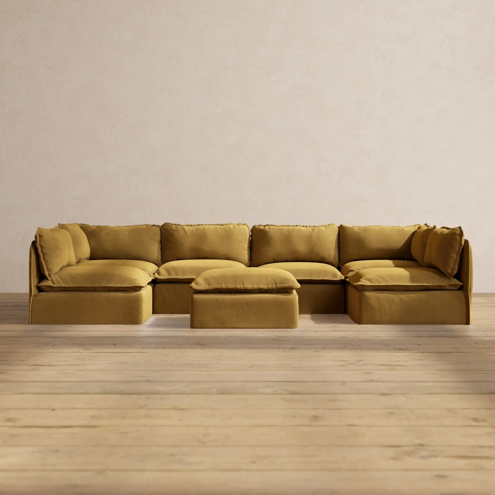 Modular Performance 6-Seater Open-Ends U-Sectional   Ottoman in Toffee | Relaxed Blend