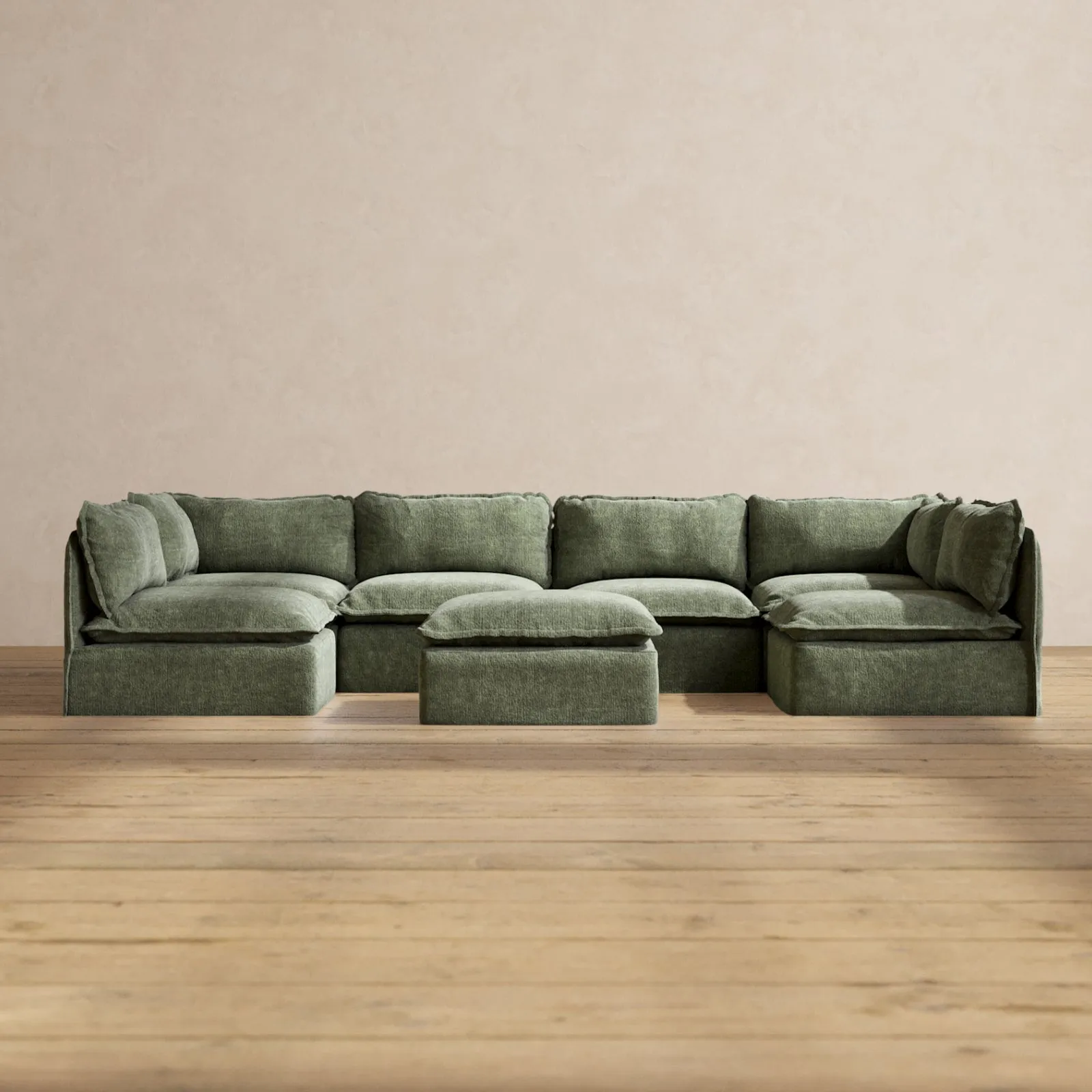 Modular Performance 6-Seater Open-Ends U-Sectional   Ottoman in Willow | Relaxed Blend