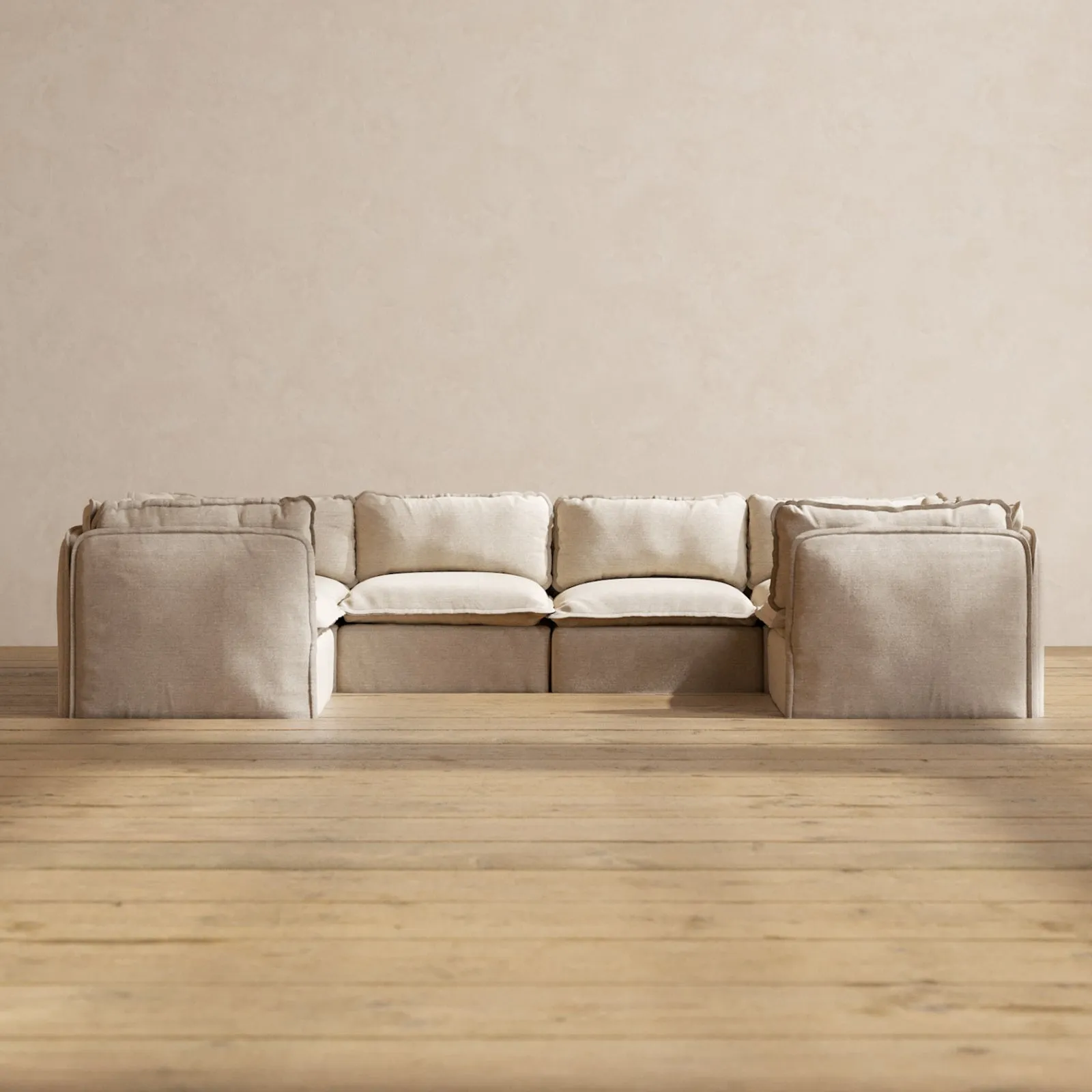 Modular Performance 6-Seater U-Sectional in Oat | Deluxe Blend