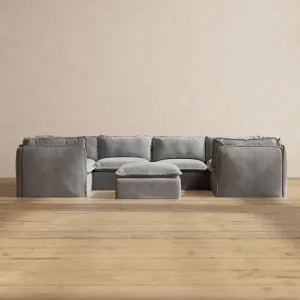 Modular Performance 6-Seater U-Sectional   Ottoman in Ash | Relaxed Blend