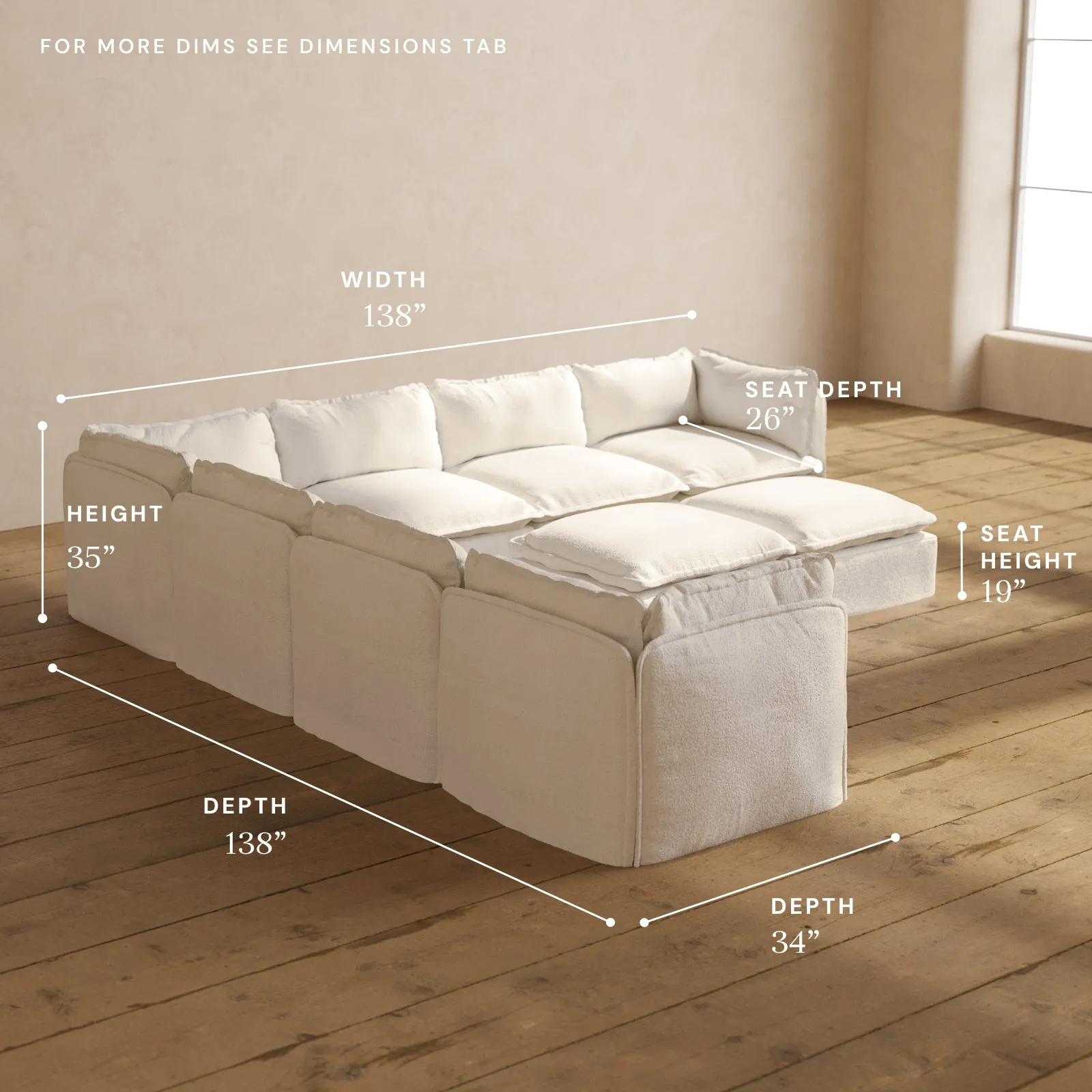 Modular Performance 7-Seater Corner Sectional   Bench Ottoman in Mousse | Deluxe Blend