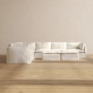 Modular Performance 7-Seater Corner Sectional   Bench Ottoman in Mousse | Deluxe Blend