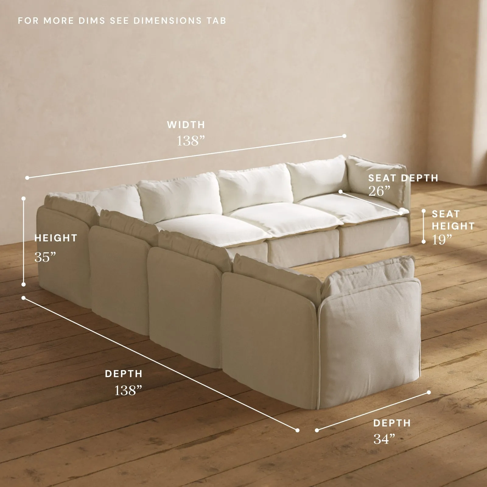 Modular Performance 7-Seater Corner Sectional in Eggshell | Relaxed Blend