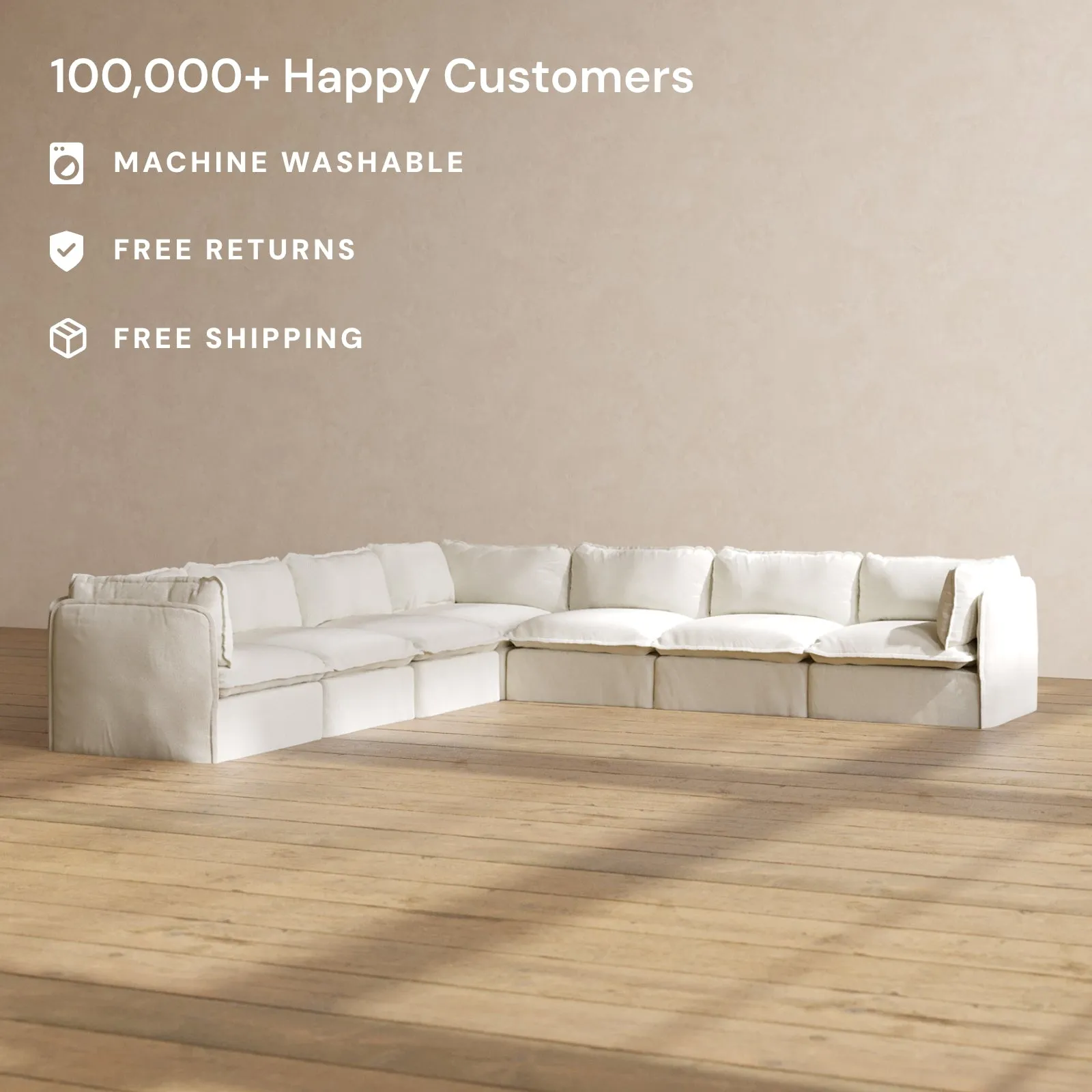 Modular Performance 7-Seater Corner Sectional in Eggshell | Relaxed Blend
