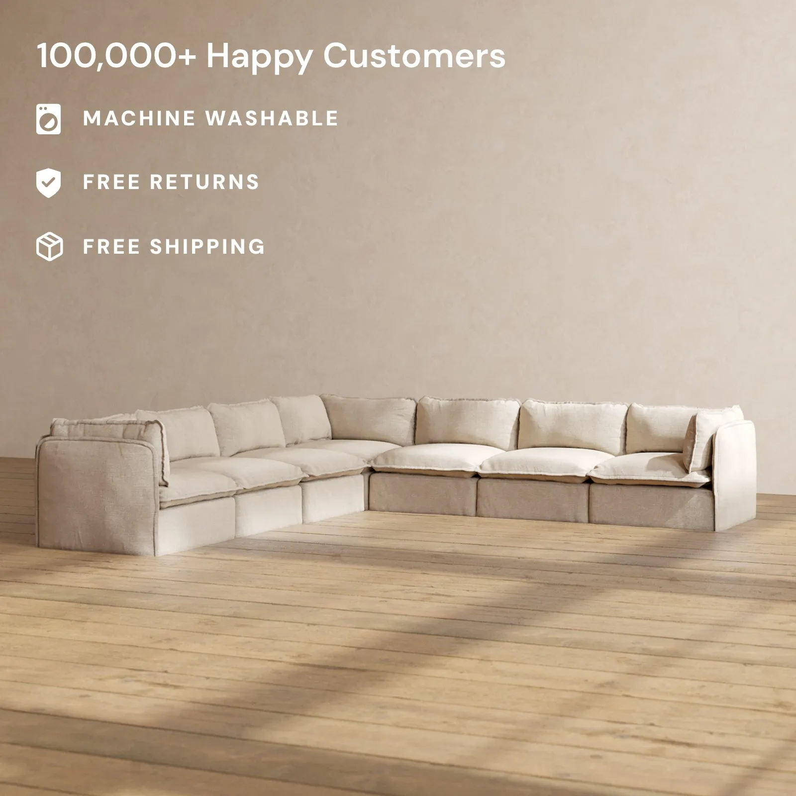 Modular Performance 7-Seater Corner Sectional in Oat | Relaxed Blend