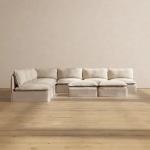 Modular Performance 7-Seater Open-Ends Corner Sectional   Bench Ottoman in Oat | Deluxe Blend