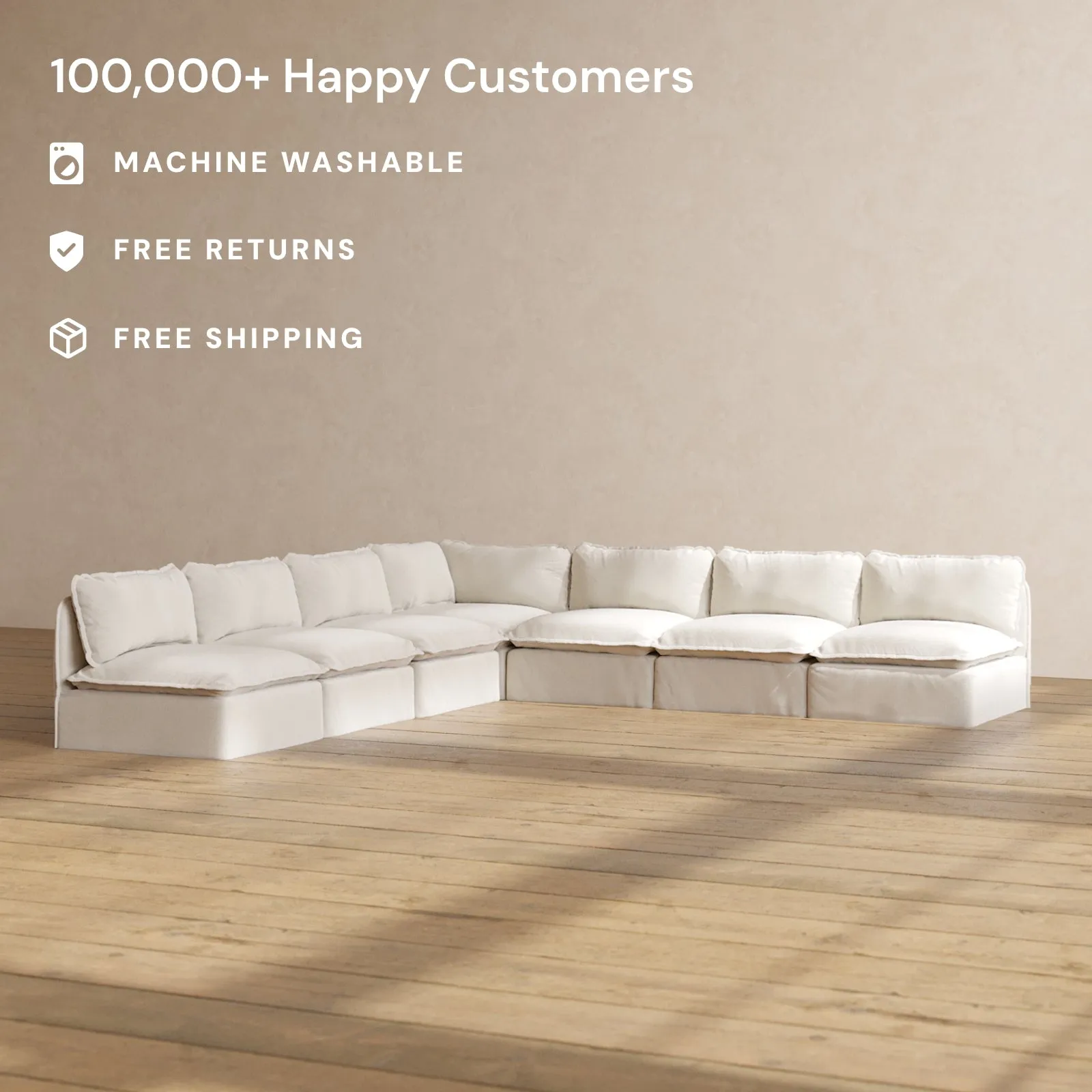 Modular Performance 7-Seater Open-Ends Corner Sectional in Flour | Relaxed Blend