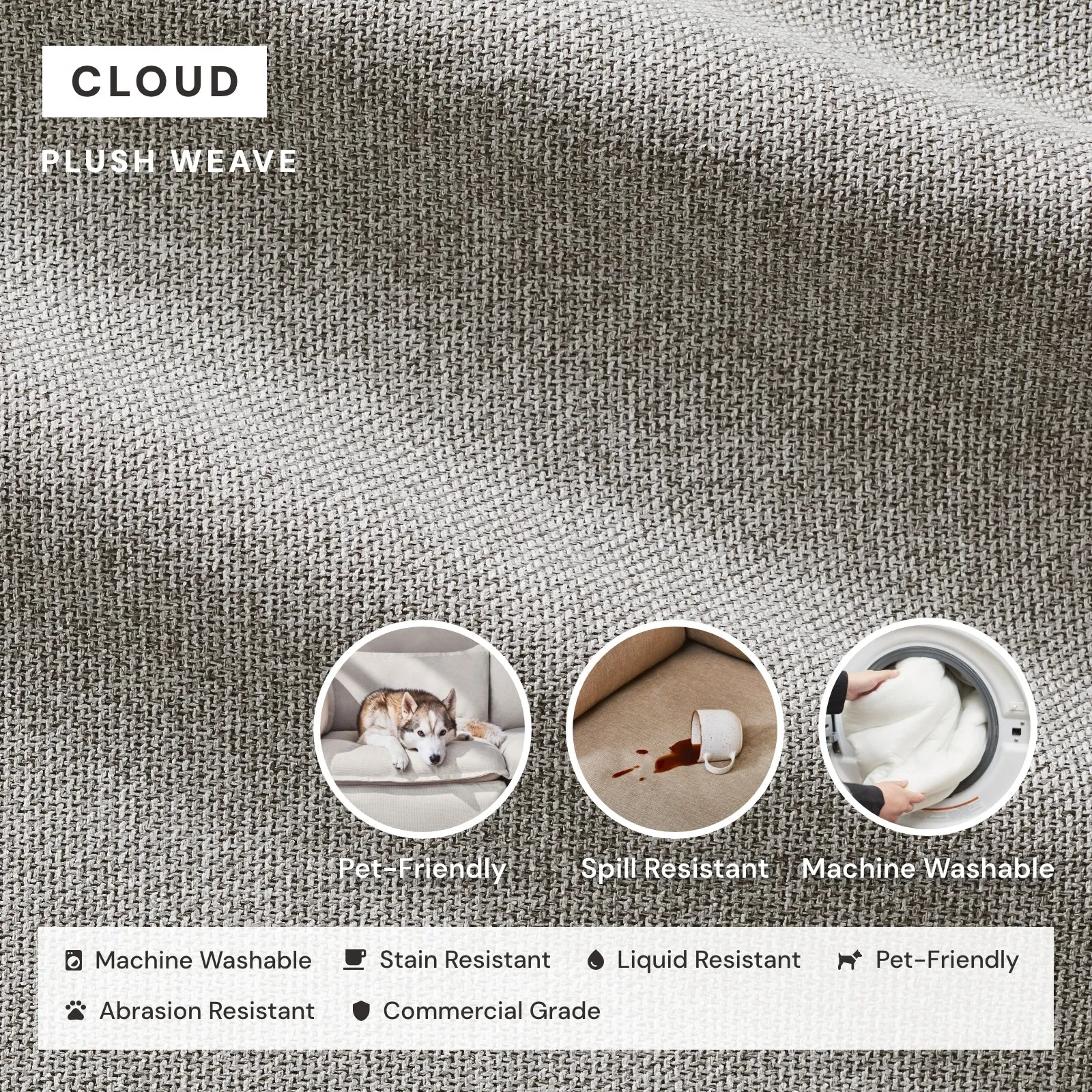 Modular Performance 7-Seater Open-Ends U-Sectional   Bench Ottoman in Cloud | Relaxed Blend