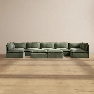 Modular Performance 7-Seater Open-Ends U-Sectional   Bench Ottoman in Willow | Relaxed Blend