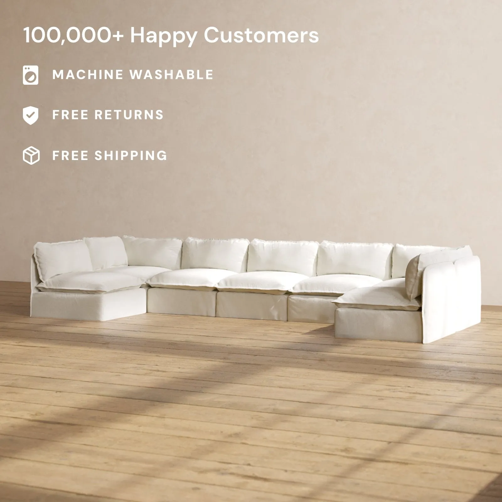Modular Performance 7-Seater Open-Ends U-Sectional in Eggshell | Deluxe Blend