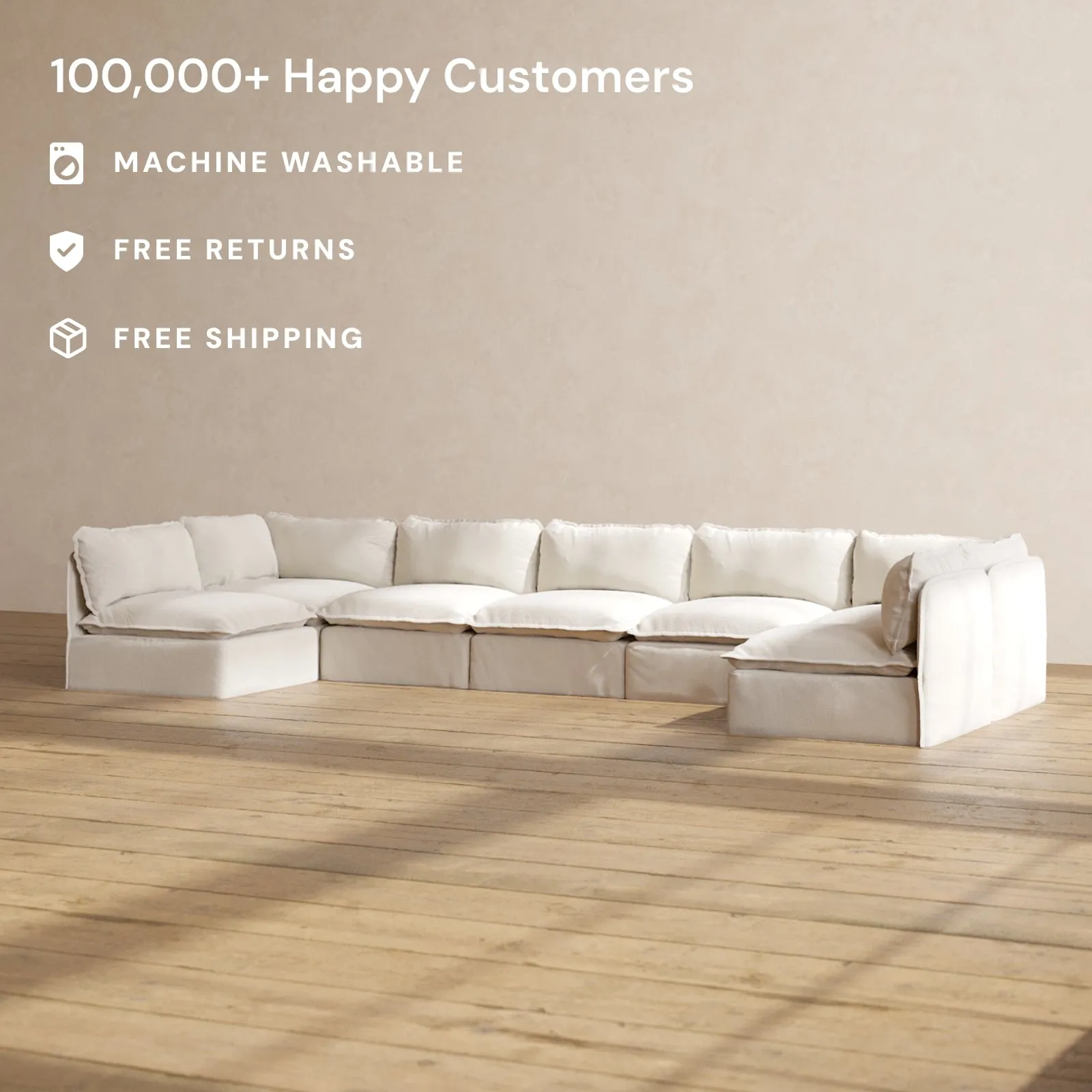 Modular Performance 7-Seater Open-Ends U-Sectional in Flour | Deluxe Blend