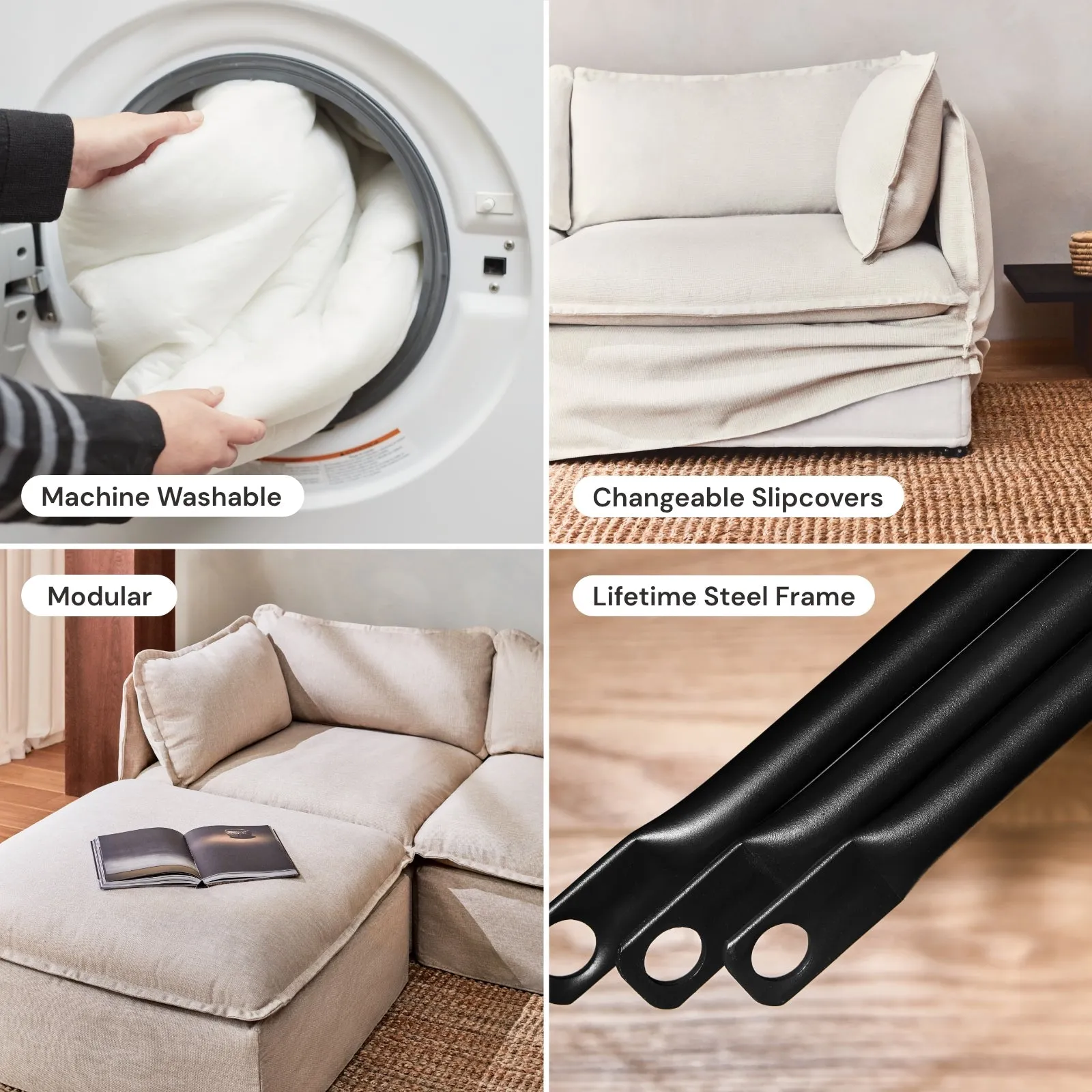 Modular Performance 7-Seater Open-Ends U-Sectional in Flour | Deluxe Blend