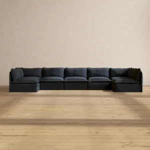 Modular Performance 7-Seater Open-Ends U-Sectional in Indigo | Deluxe Blend