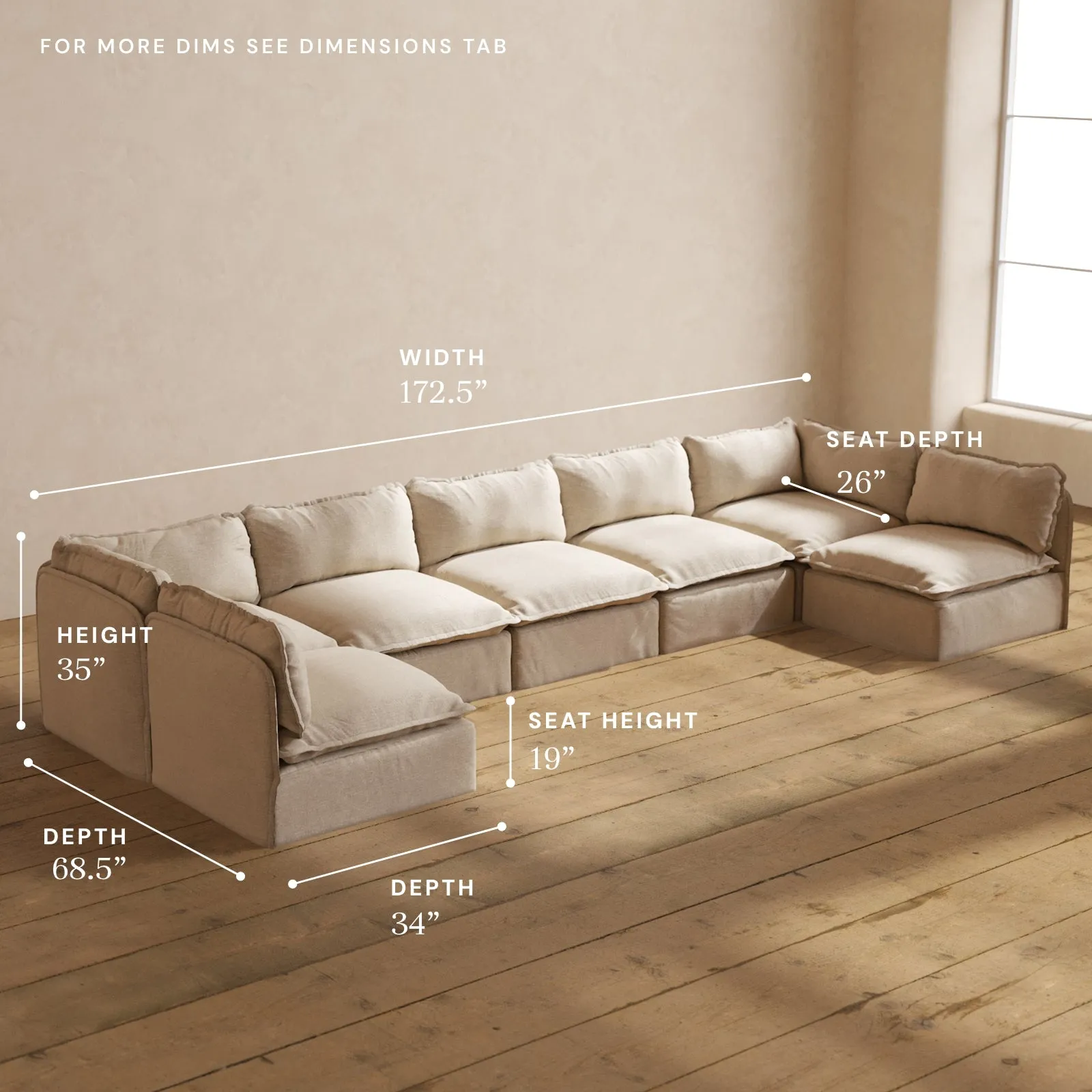 Modular Performance 7-Seater Open-Ends U-Sectional in Oat | Relaxed Blend