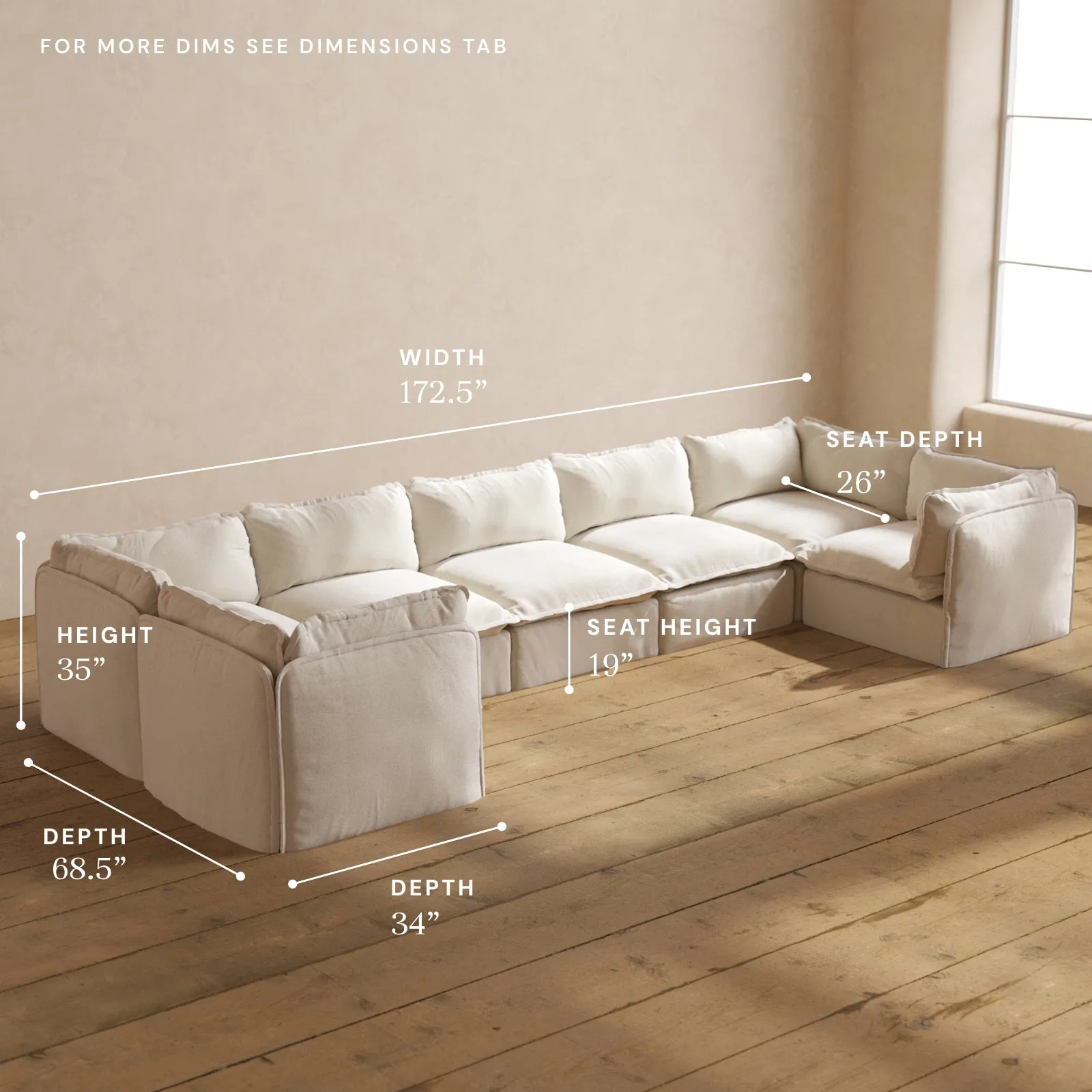 Modular Performance 7-Seater U-Sectional in Flour | Deluxe Blend