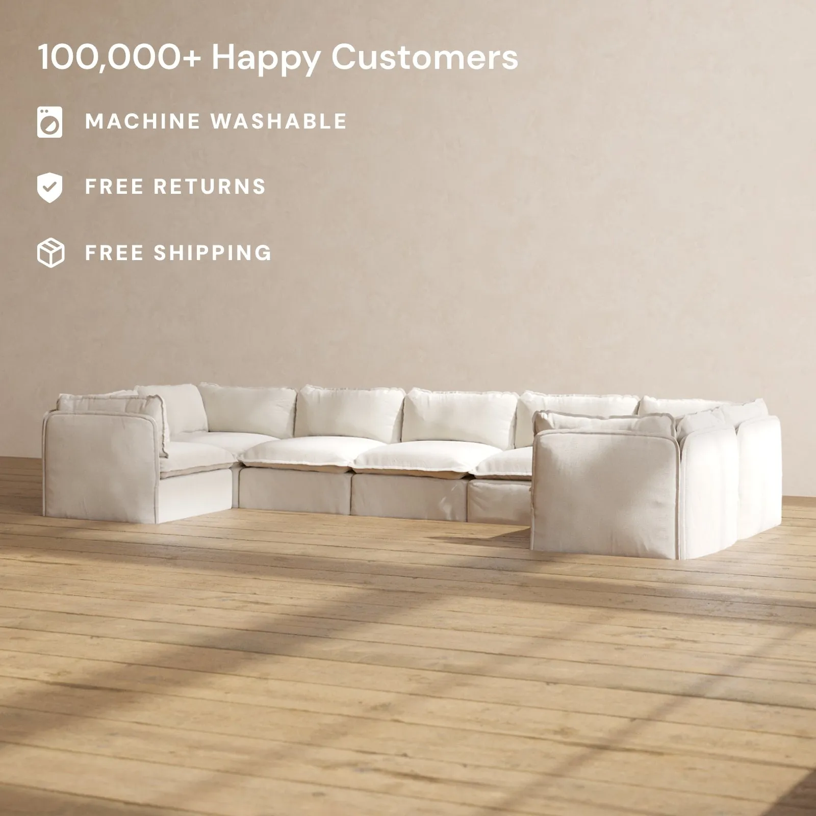 Modular Performance 7-Seater U-Sectional in Flour | Deluxe Blend