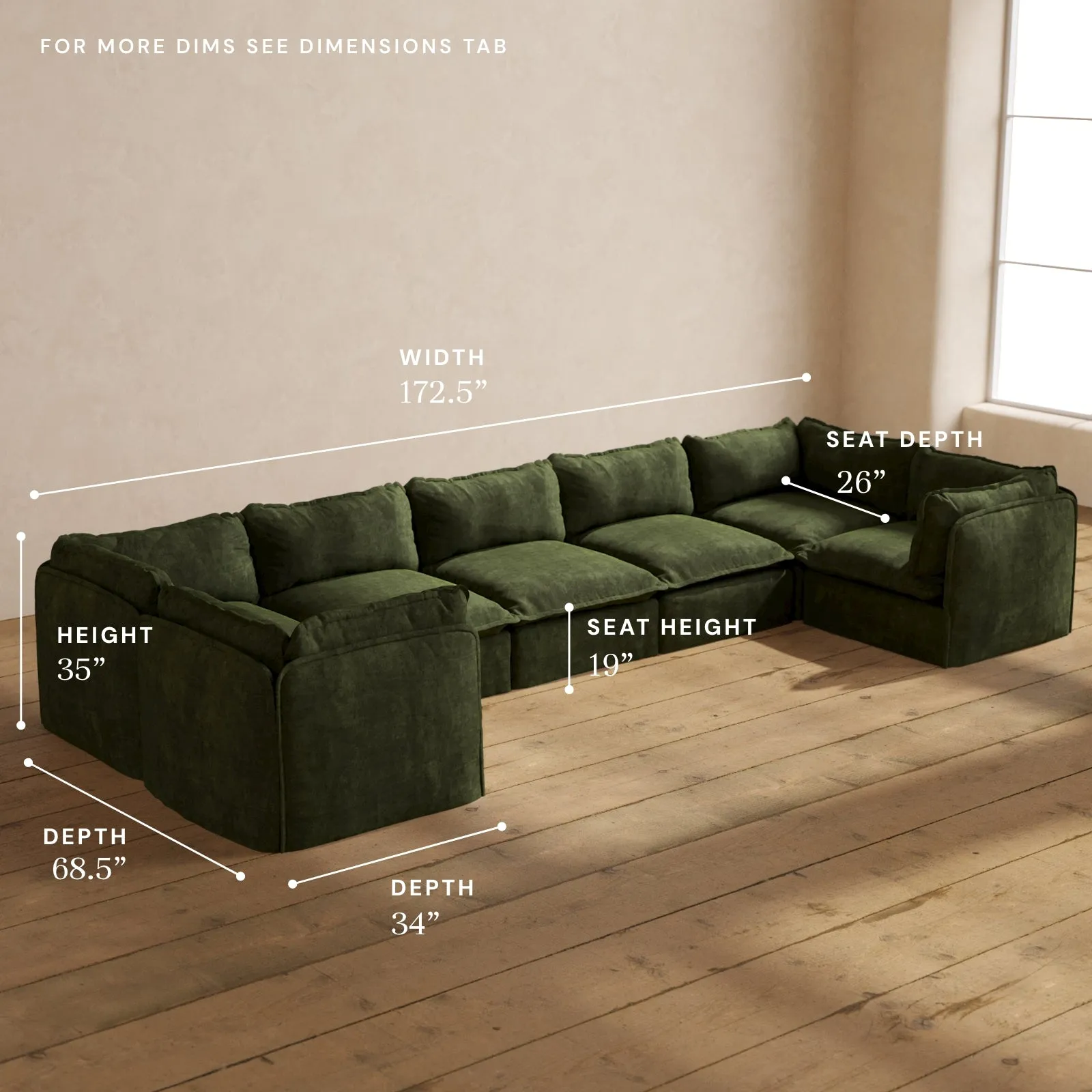 Modular Performance 7-Seater U-Sectional in Olive | Deluxe Blend