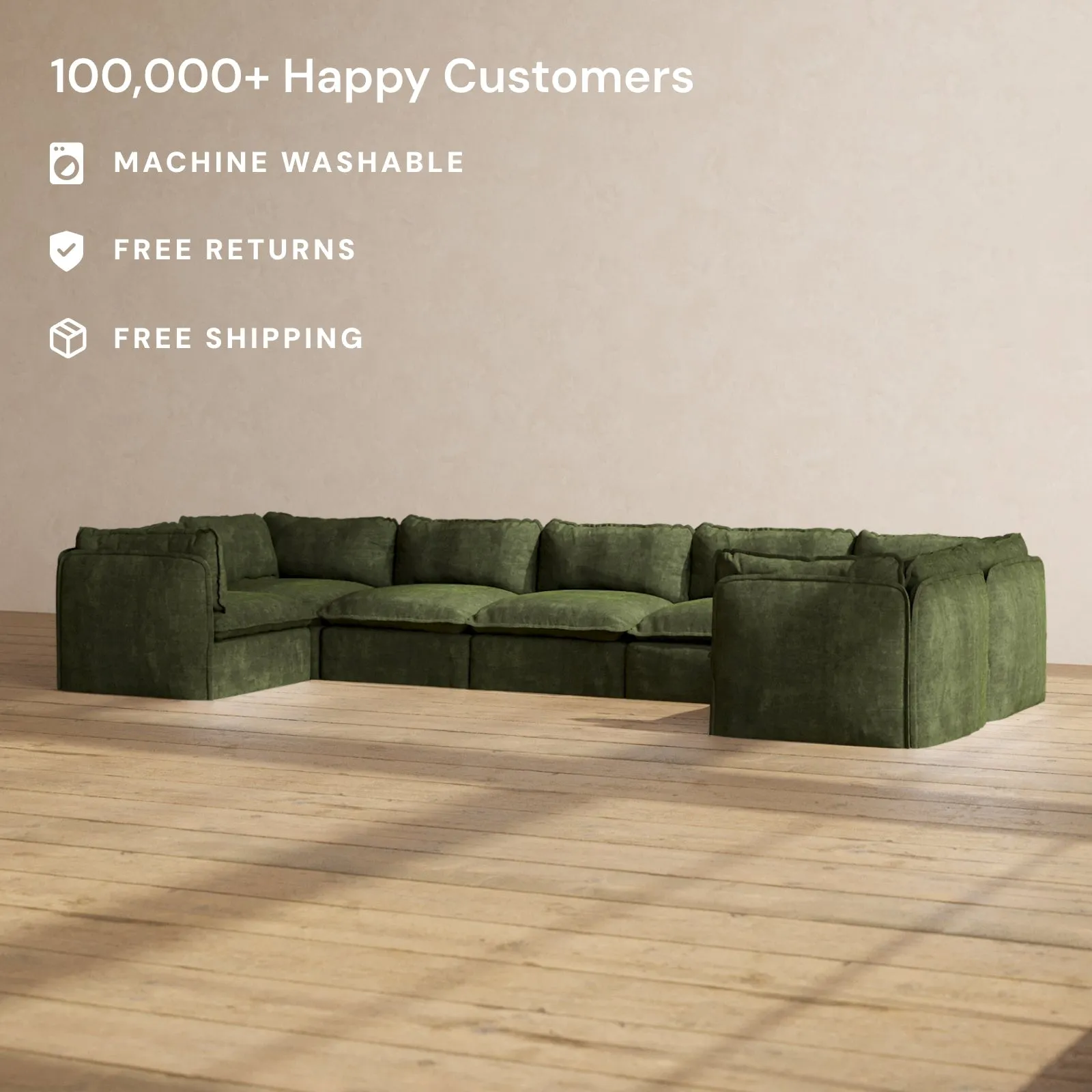 Modular Performance 7-Seater U-Sectional in Olive | Deluxe Blend