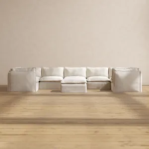 Modular Performance 7-Seater U-Sectional   Ottoman in Flour | Relaxed Blend