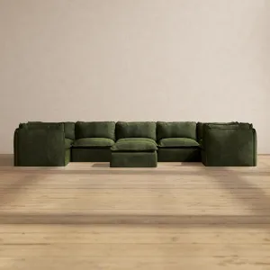 Modular Performance 7-Seater U-Sectional   Ottoman in Olive | Deluxe Blend