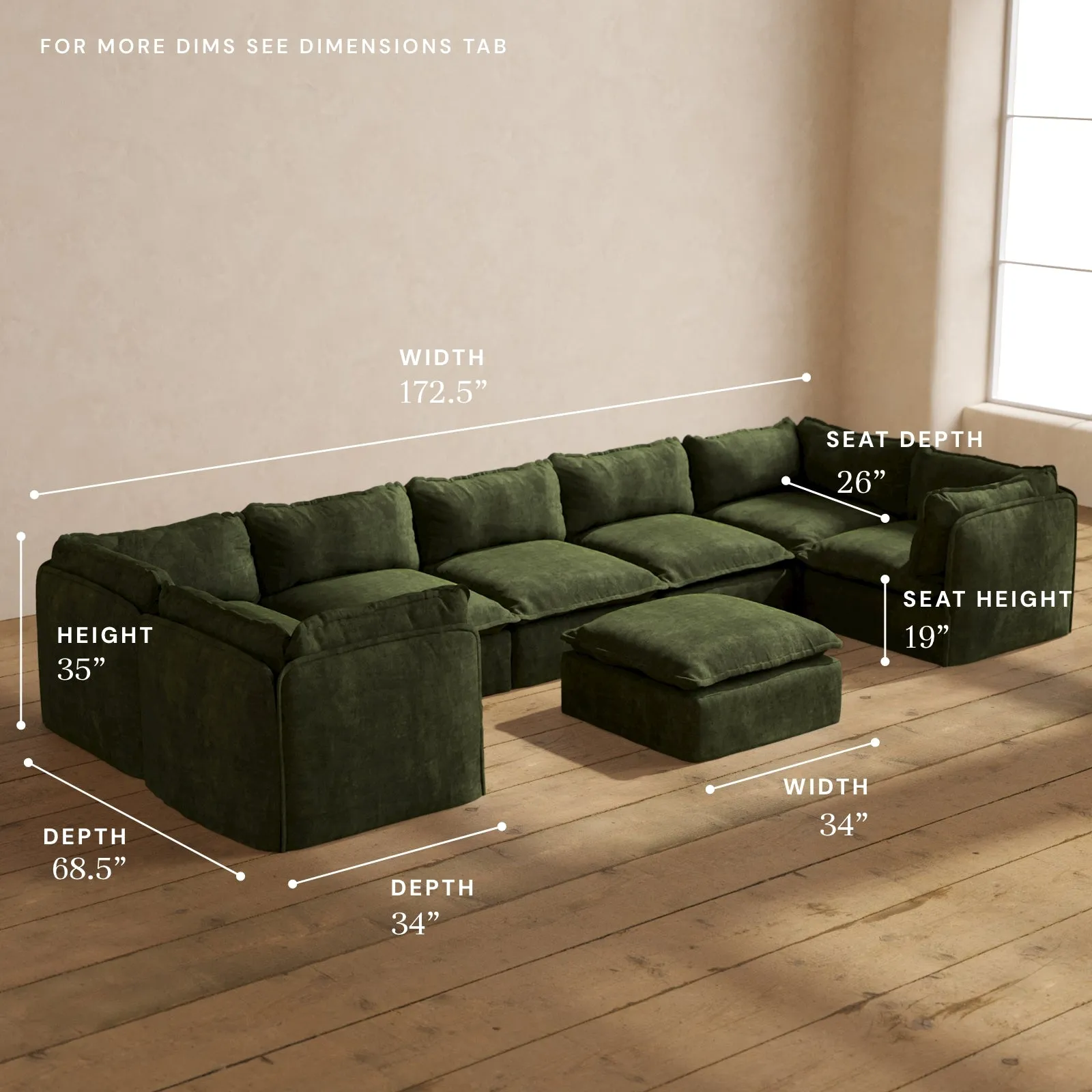 Modular Performance 7-Seater U-Sectional   Ottoman in Olive | Deluxe Blend