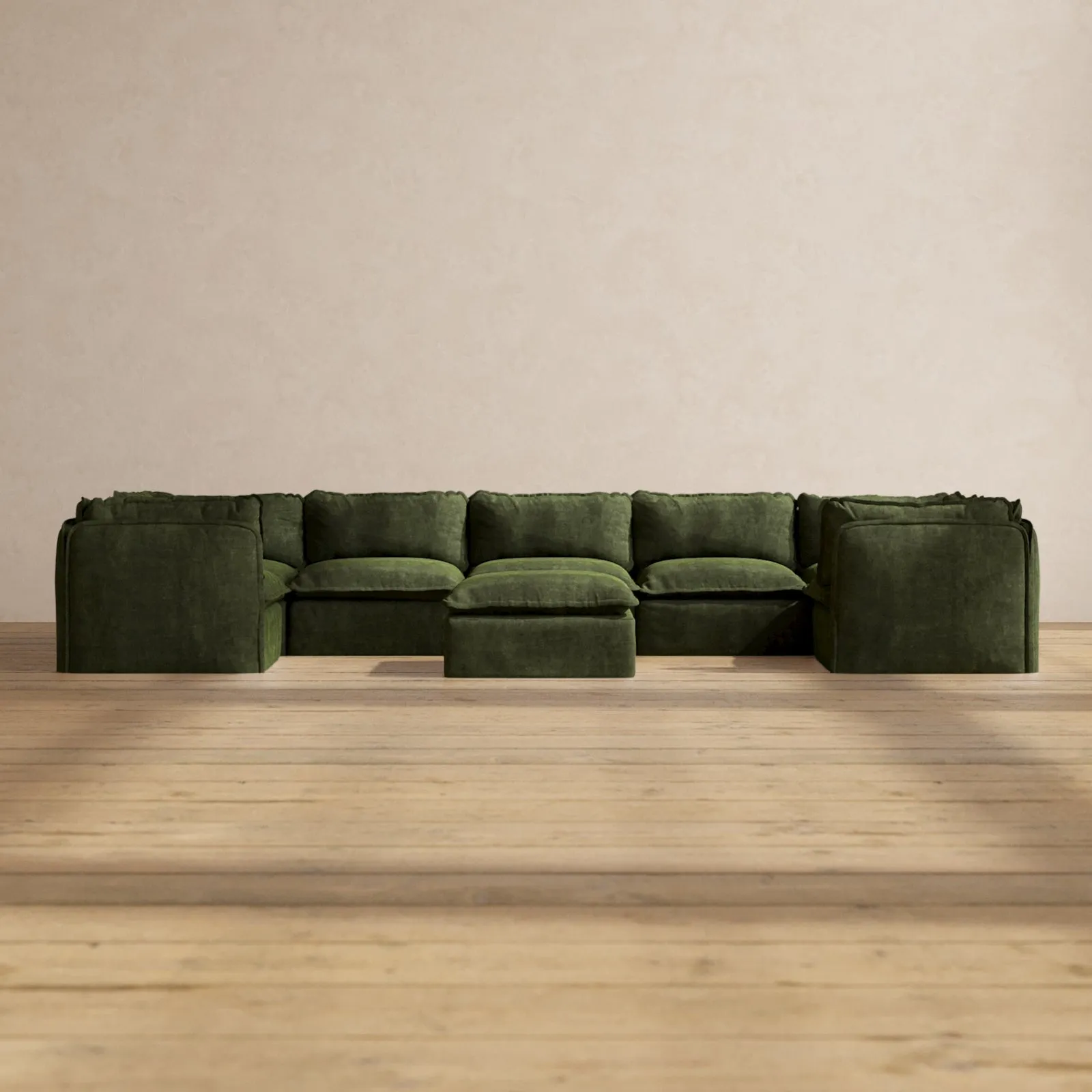Modular Performance 7-Seater U-Sectional   Ottoman in Olive | Deluxe Blend