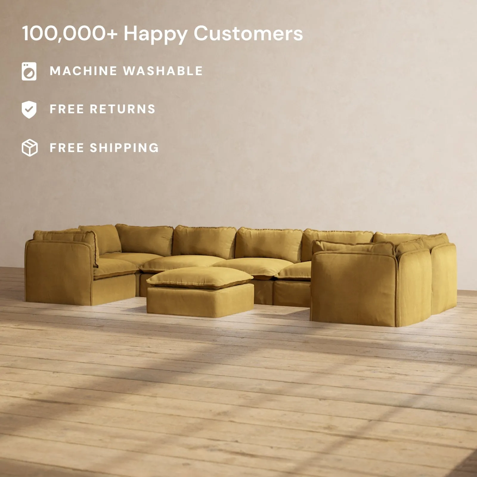 Modular Performance 7-Seater U-Sectional   Ottoman in Toffee | Deluxe Blend