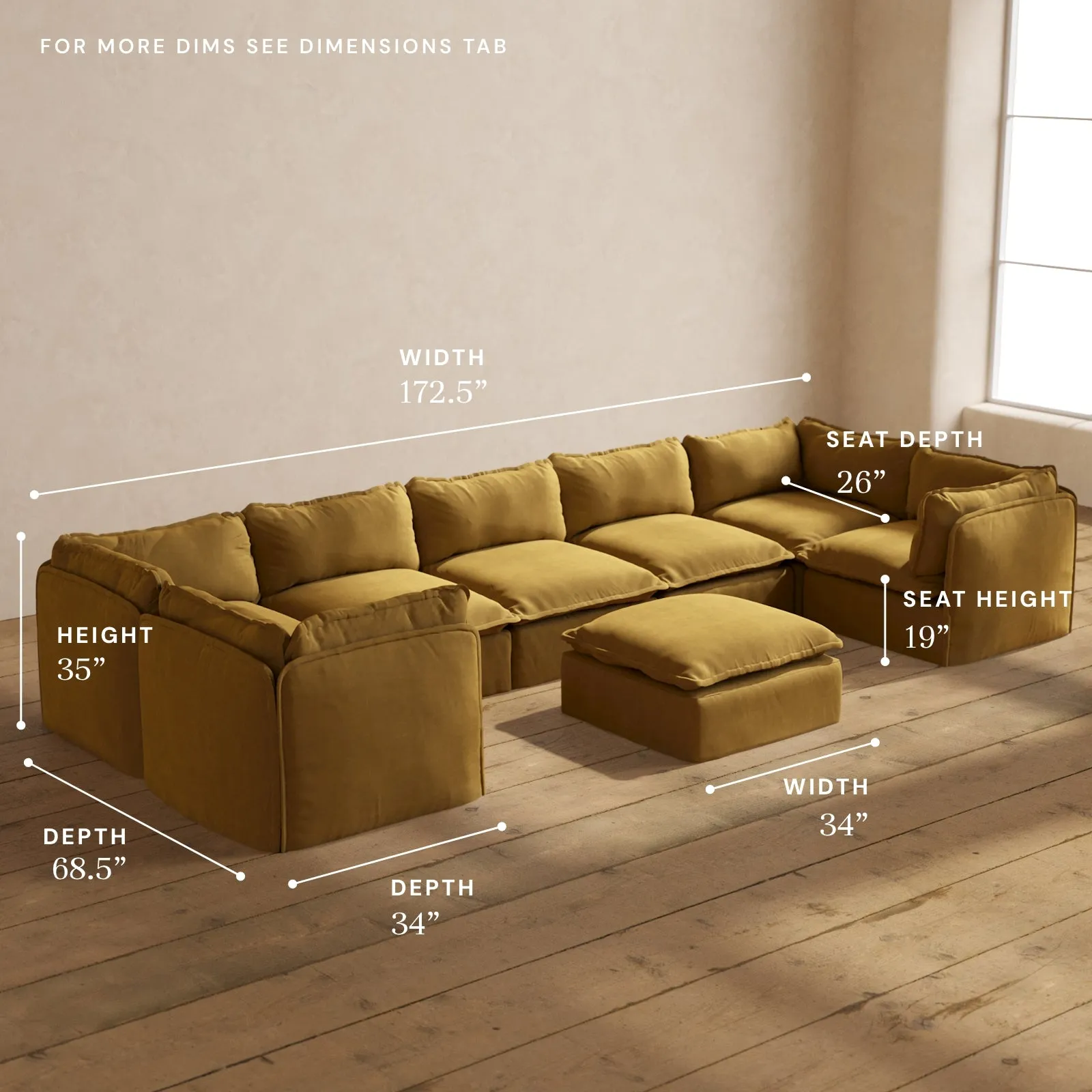 Modular Performance 7-Seater U-Sectional   Ottoman in Toffee | Deluxe Blend