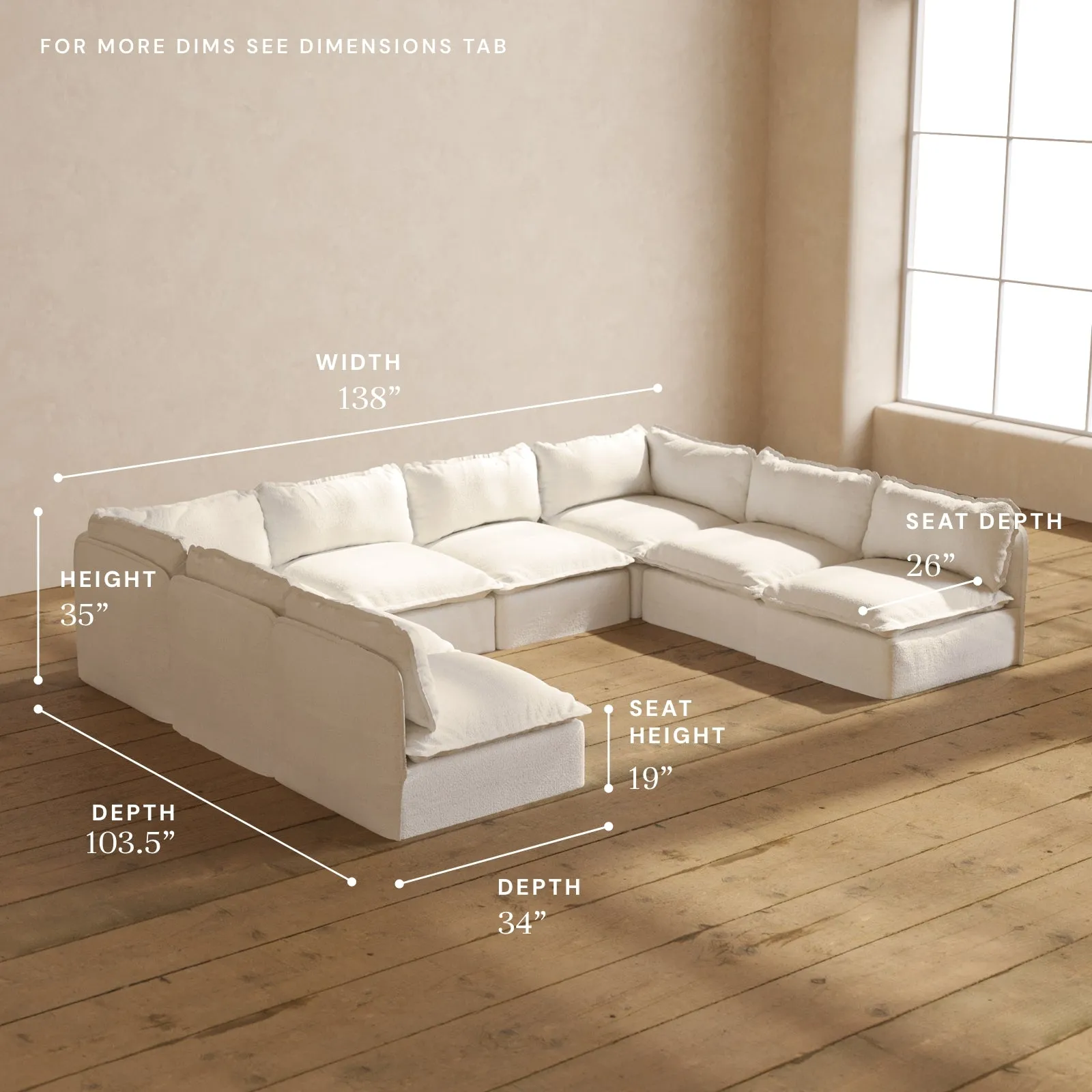 Modular Performance 8-Seater Open-Ends U-Sectional in Mousse | Relaxed Blend