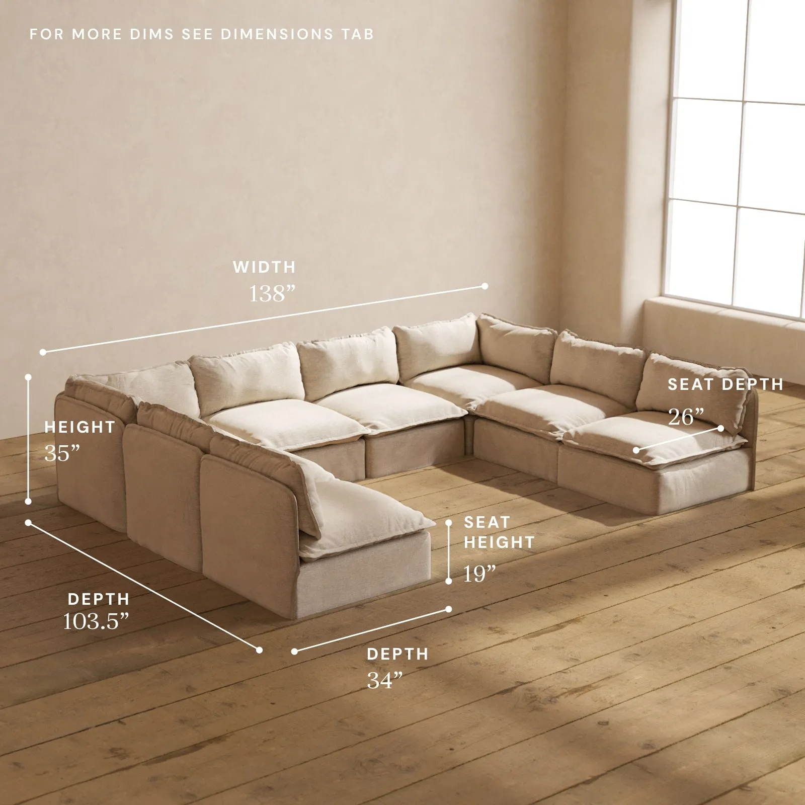 Modular Performance 8-Seater Open-Ends U-Sectional in Oat | Relaxed Blend