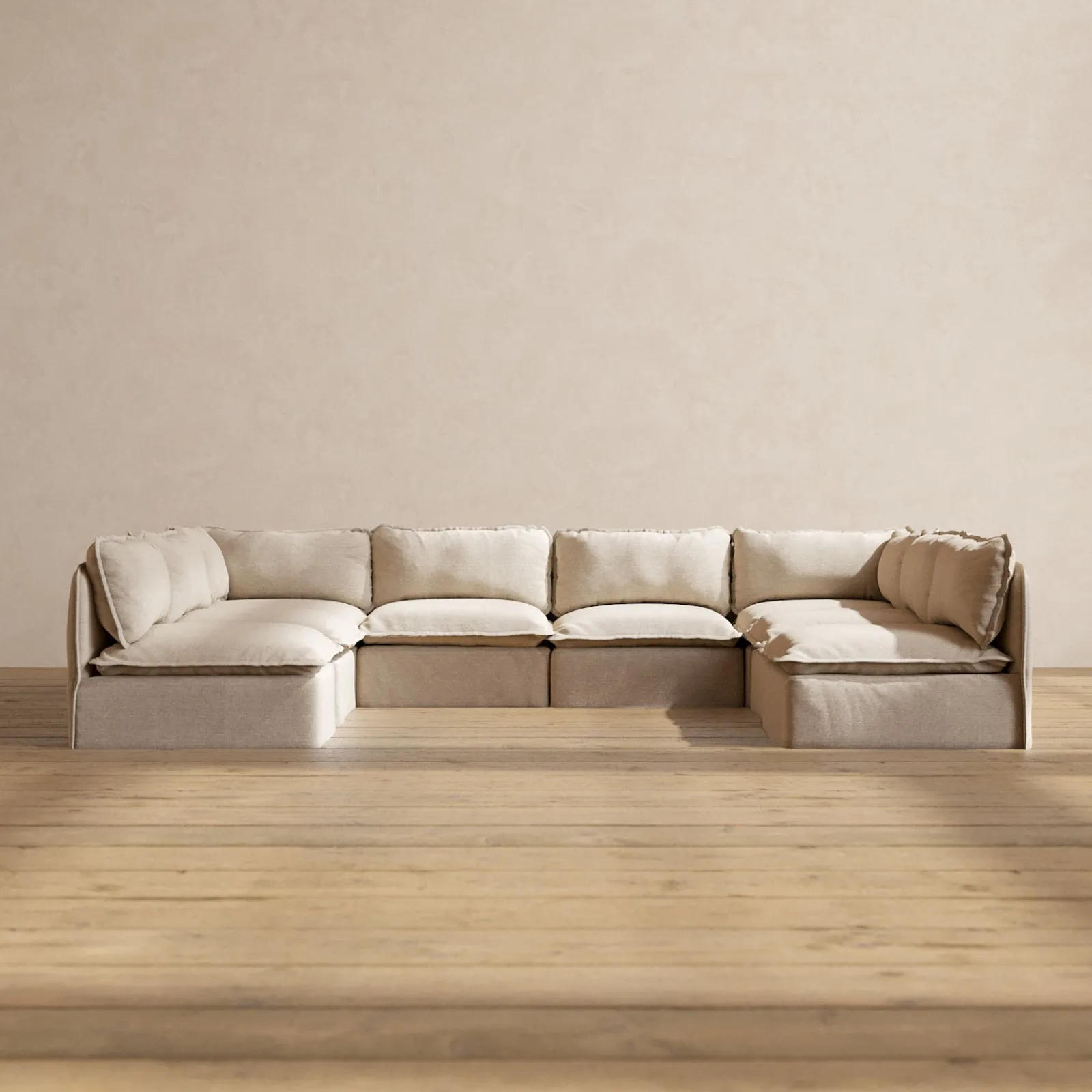 Modular Performance 8-Seater Open-Ends U-Sectional in Oat | Relaxed Blend