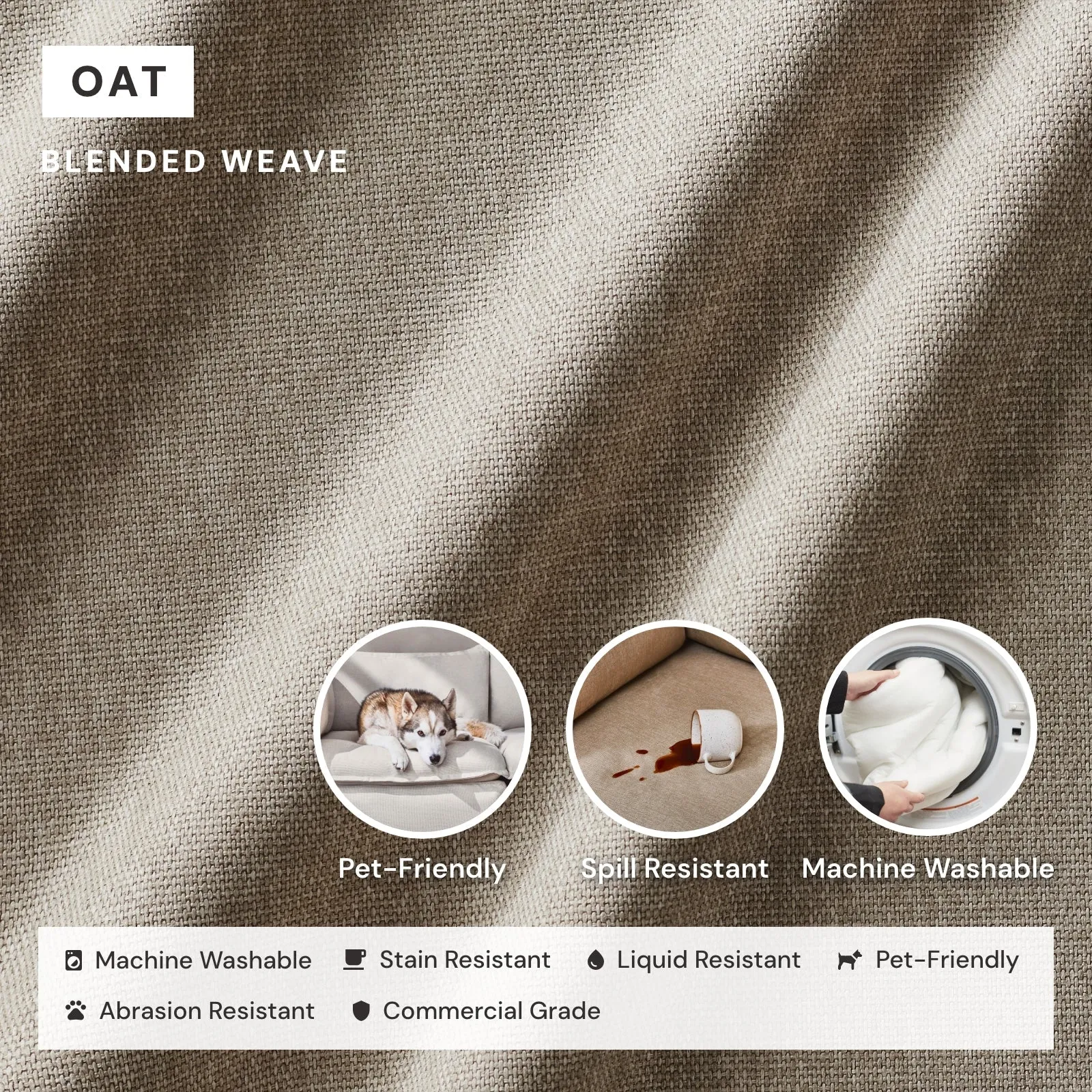 Modular Performance 8-Seater Open-Ends U-Sectional in Oat | Relaxed Blend