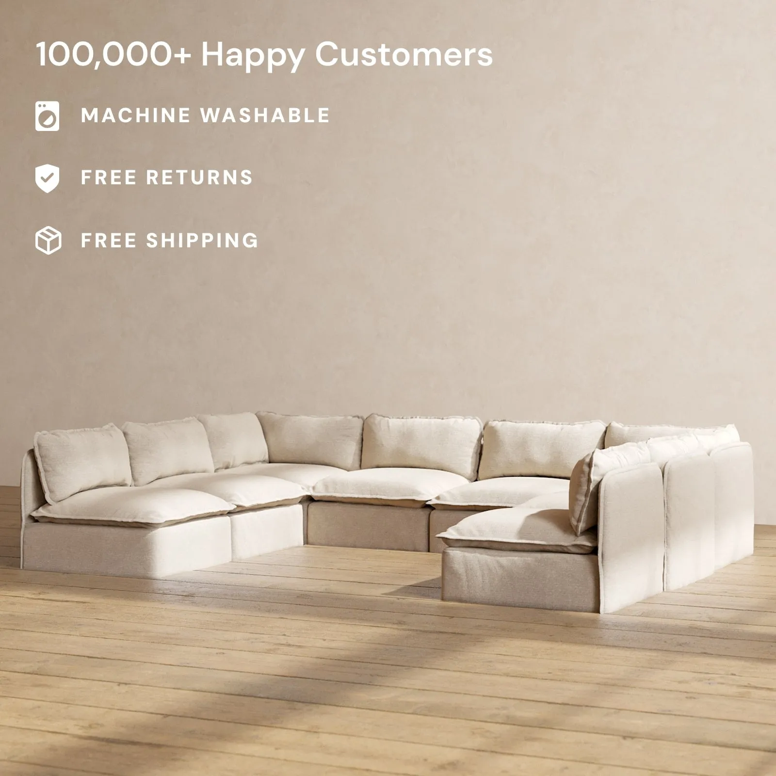 Modular Performance 8-Seater Open-Ends U-Sectional in Oat | Relaxed Blend