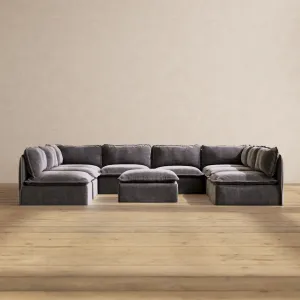 Modular Performance 8-Seater Open-Ends U-Sectional   Ottoman in Cinder | Deluxe Blend