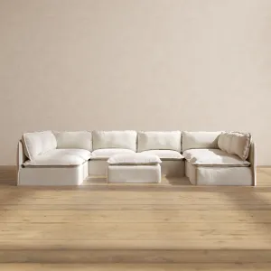 Modular Performance 8-Seater Open-Ends U-Sectional   Ottoman in Flour | Relaxed Blend
