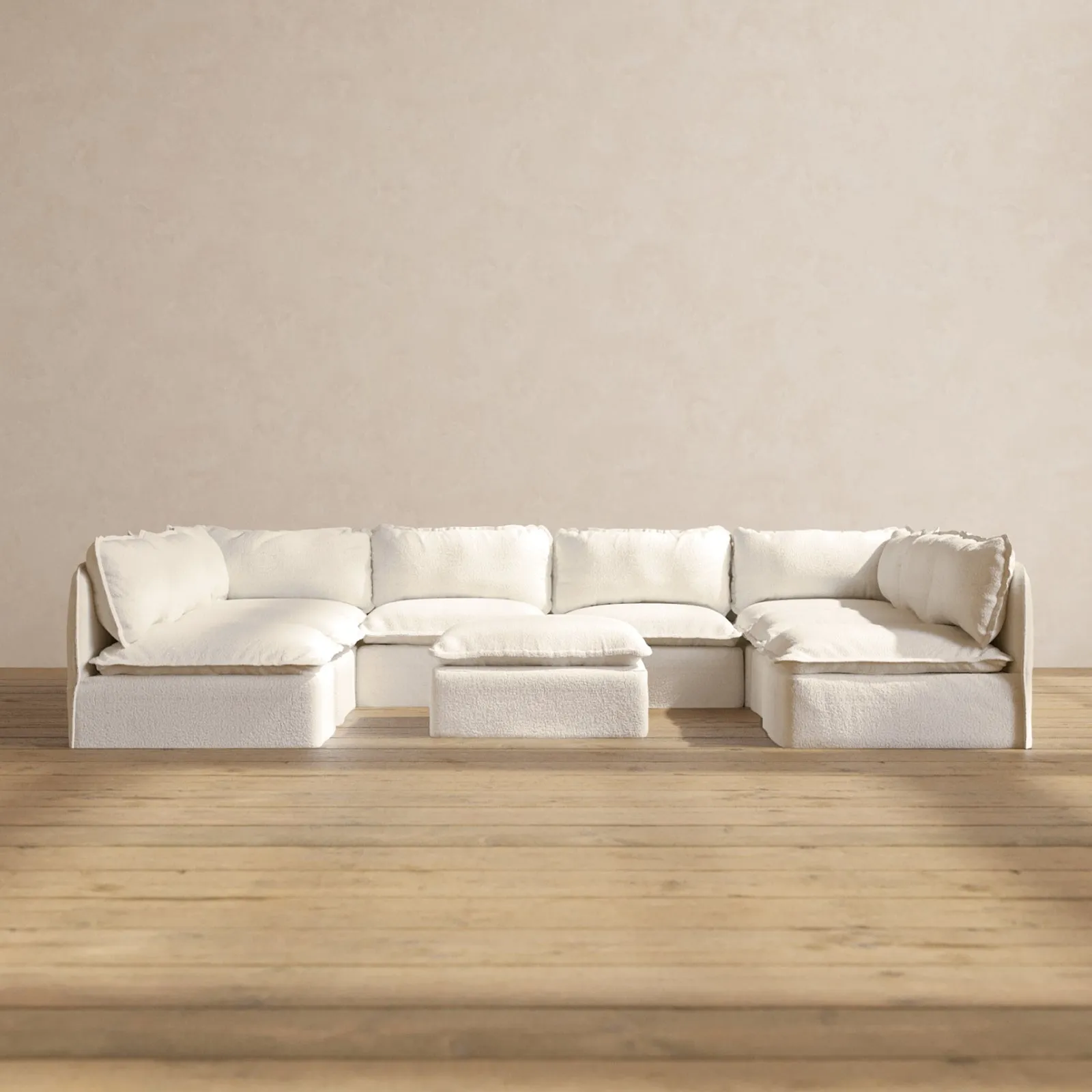 Modular Performance 8-Seater Open-Ends U-Sectional   Ottoman in Mousse | Deluxe Blend
