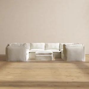 Modular Performance 8-Seater U-Sectional   Ottoman in Eggshell | Deluxe Blend