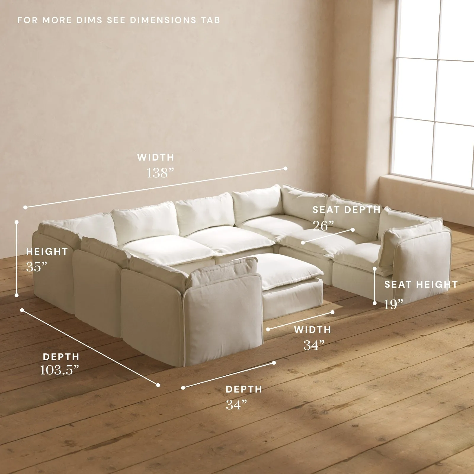 Modular Performance 8-Seater U-Sectional   Ottoman in Eggshell | Deluxe Blend