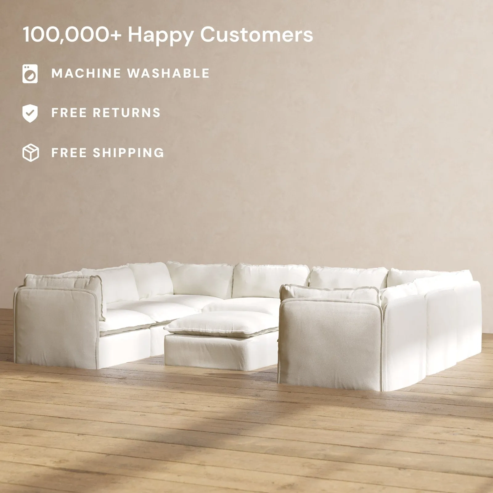 Modular Performance 8-Seater U-Sectional   Ottoman in Eggshell | Deluxe Blend